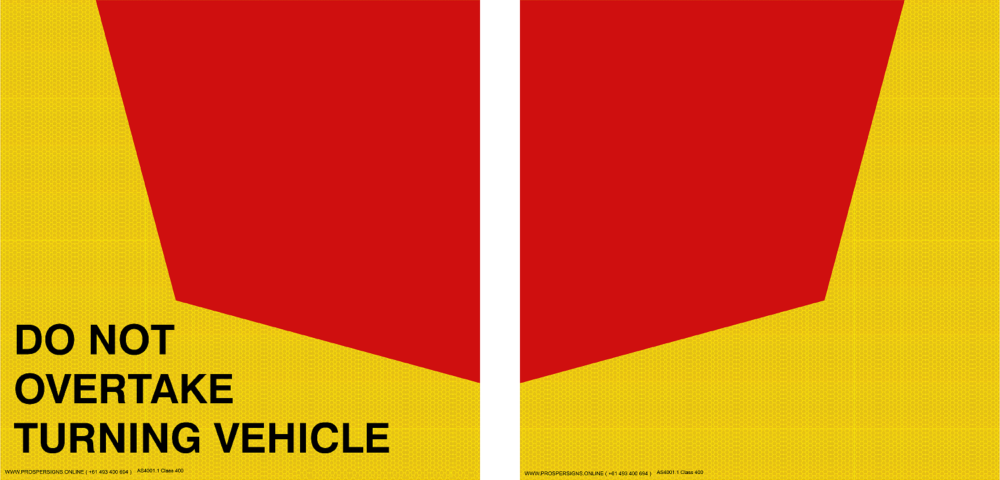 Vehicle Sign - Do Not Overtake Turning Vehicle Rear Marking Plate (Sold as Pair)